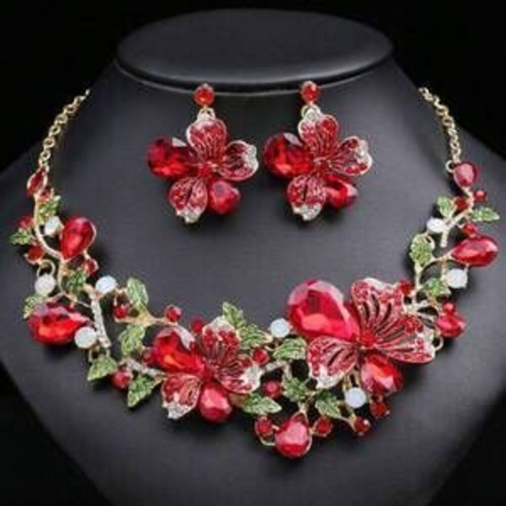 Lady Exaggerates Necklace Earrings Kit Colorful Flower Bridal Dress A Gift